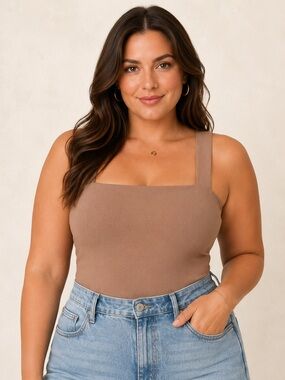 Abercrombie & Fitch Soft A&F Collection Square Neck Taupe Bodysuit / Neutral XL